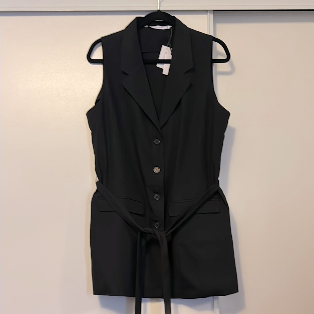 Newvro Par Vronique Cloutier Elegant Black Belted Sleeveless Blazer Vest